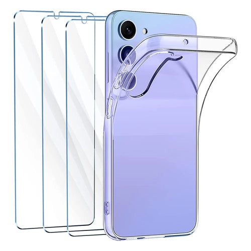 TPU Case for Samsung Galaxy A34 5G Clear Phone Cover with 3Pcs 2.5D Arc Edge Tempered Glass Screen Film - 1