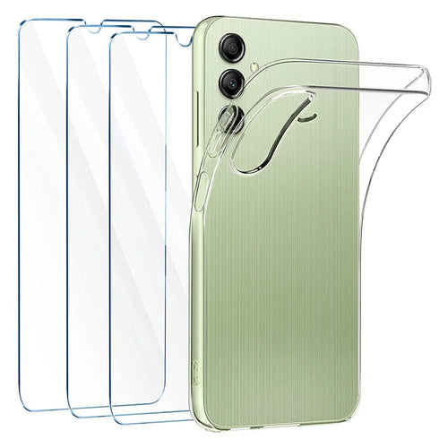 Clear TPU Case for Samsung Galaxy A14 5G / A14 4G Soft Phone Cover + 3Pcs 2.5D Arc Edge Tempered Glass Screen Film - 1