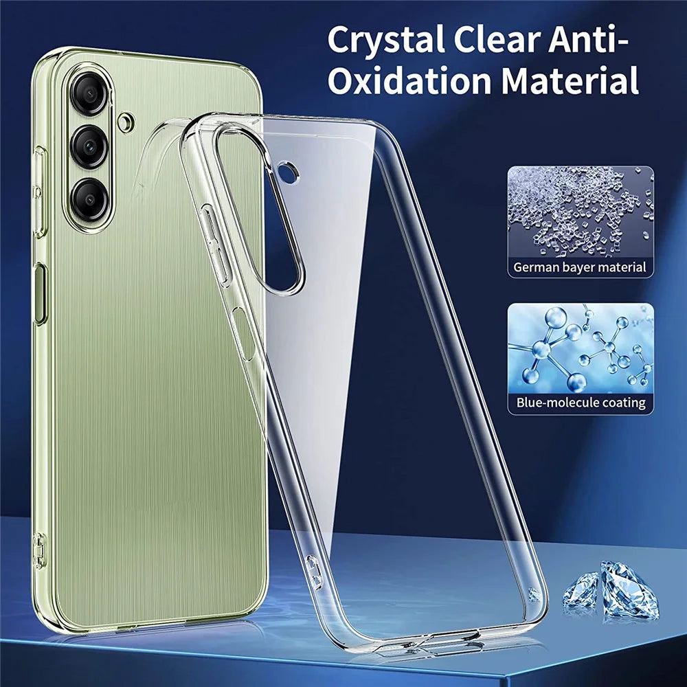 Clear TPU Case for Samsung Galaxy A14 5G / A14 4G Soft Phone Cover + 3Pcs 2.5D Arc Edge Tempered Glass Screen Film - 2