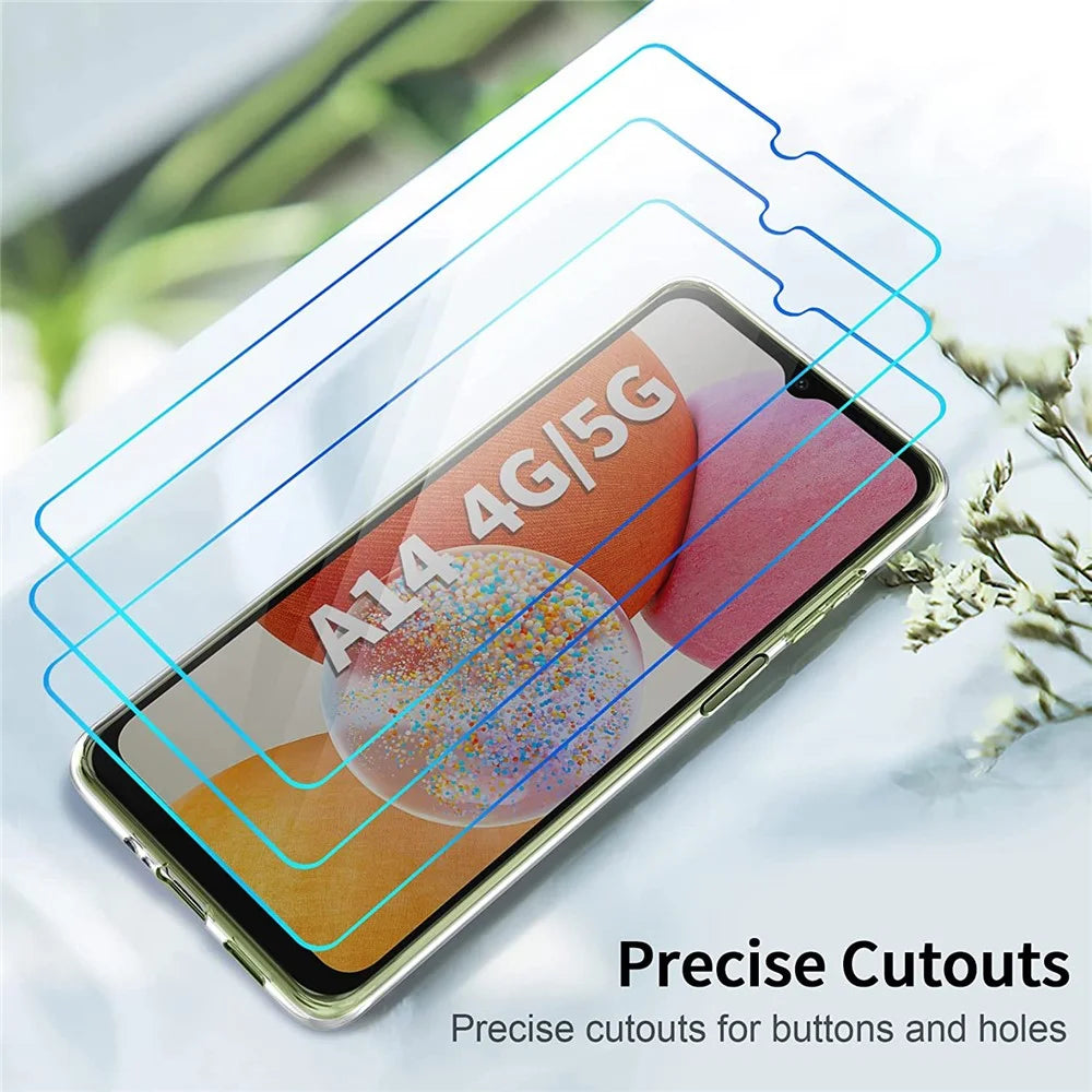 Clear TPU Case for Samsung Galaxy A14 5G / A14 4G Soft Phone Cover + 3Pcs 2.5D Arc Edge Tempered Glass Screen Film - 3