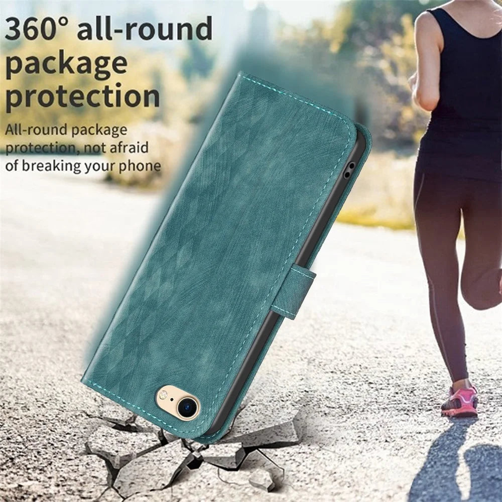 For iPhone 6 / 6s / 7 / 8 Shockproof PU Leather+TPU Flip Cover Imprinted Pattern Wallet Phone Case - Green - 5