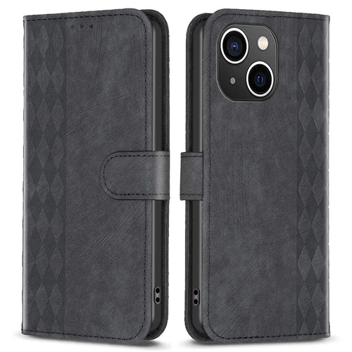 PU Leather Cover for iPhone 13 / 14 6.1 inch Imprinted Pattern Wallet Adjustable Stand Flip Phone Case - Black - 1