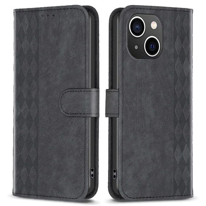 PU Leather Cover for iPhone 13 / 14 6.1 inch Imprinted Pattern Wallet Adjustable Stand Flip Phone Case - Black - 1