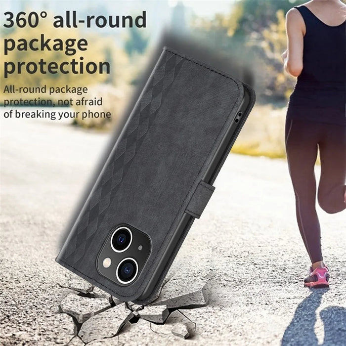 PU Leather Cover for iPhone 13 / 14 6.1 inch Imprinted Pattern Wallet Adjustable Stand Flip Phone Case - Black - 5