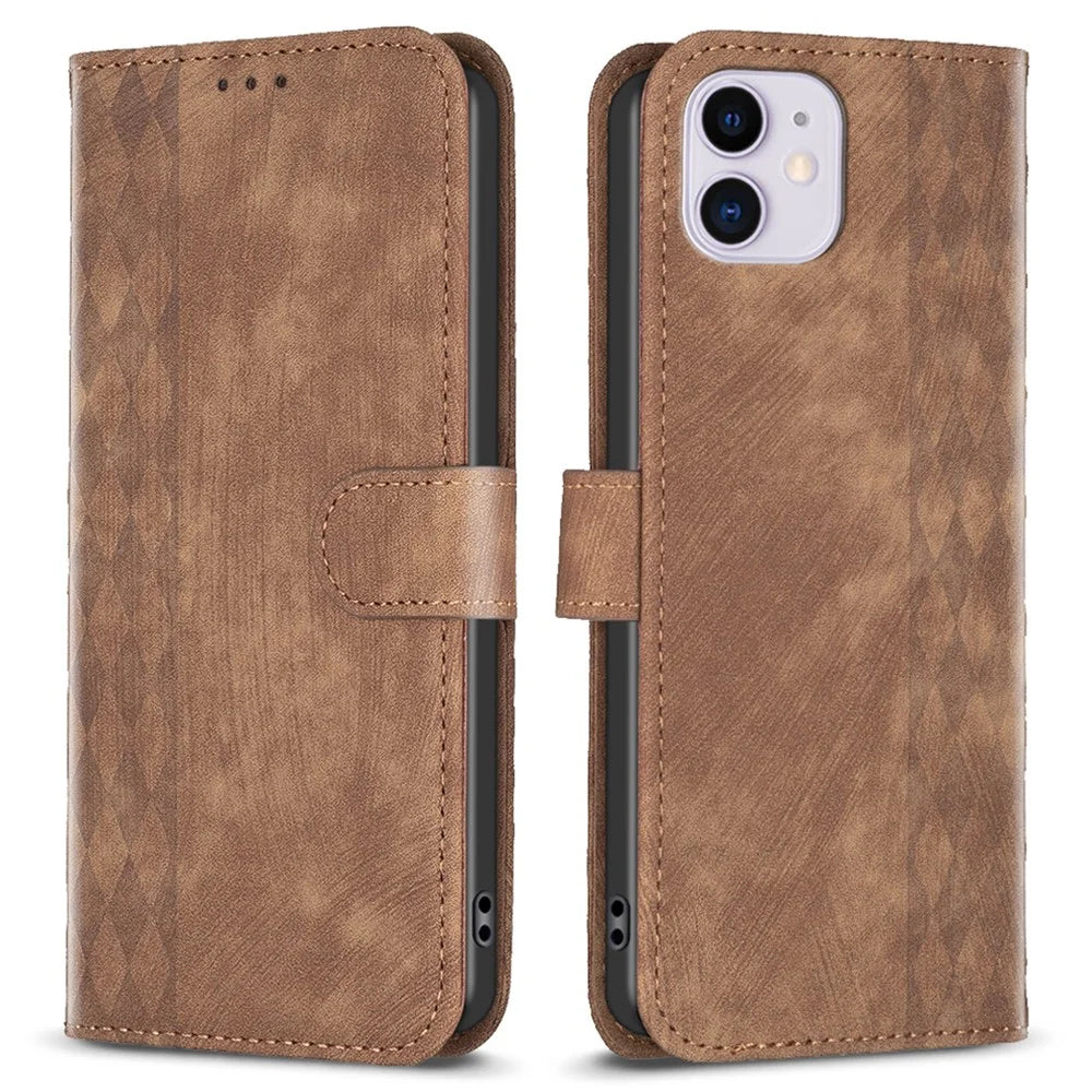 PU Leather Cover for iPhone 11 Bump Proof Imprinted Pattern Wallet Stand Phone Flip Case - Brown - 1