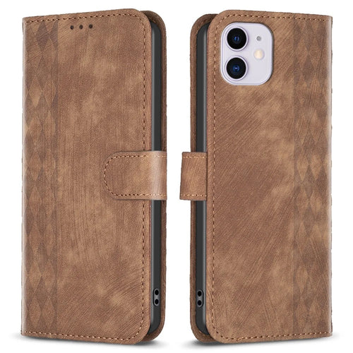 PU Leather Cover for iPhone 11 Bump Proof Imprinted Pattern Wallet Stand Phone Flip Case - Brown - 1