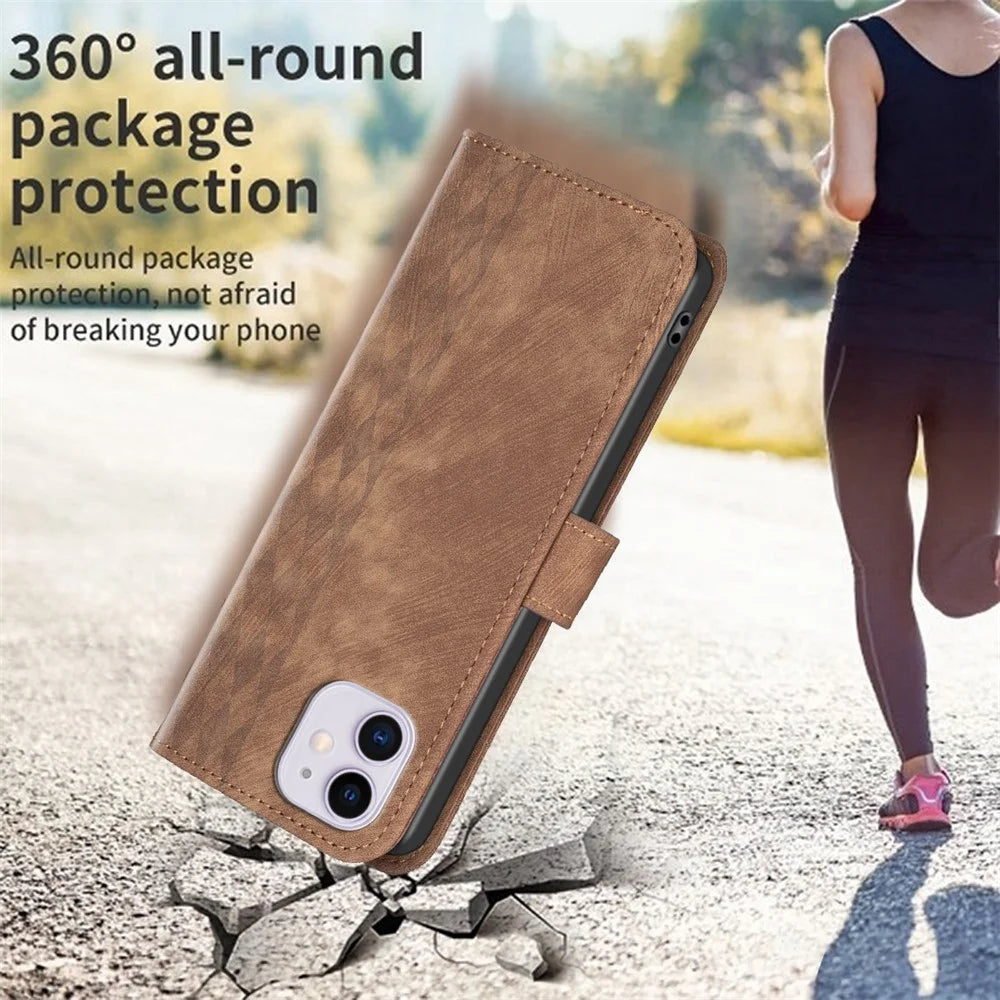 PU Leather Cover for iPhone 11 Bump Proof Imprinted Pattern Wallet Stand Phone Flip Case - Brown - 5