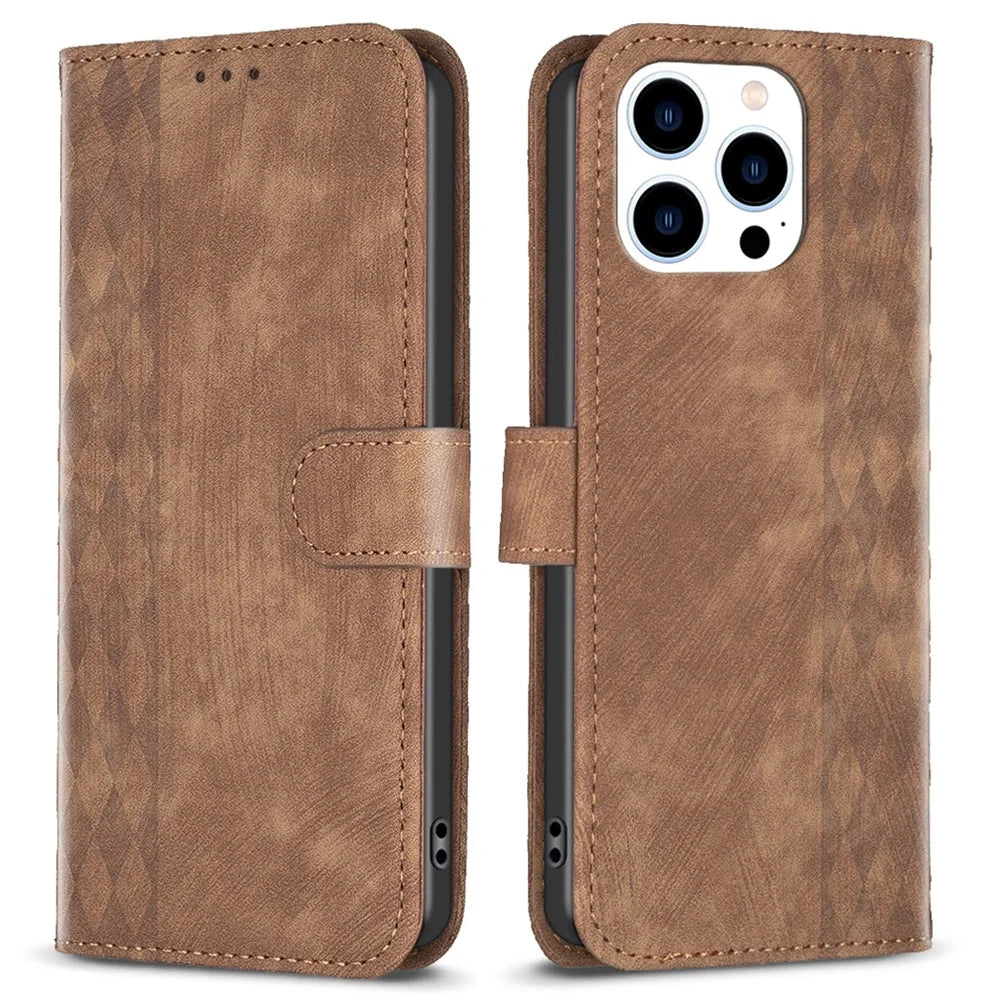 PU Leather Cover for iPhone 13 Pro 6.1 inch Wallet Stand Scratch Proof Imprinted Pattern Flip Phone Case - Brown - 1
