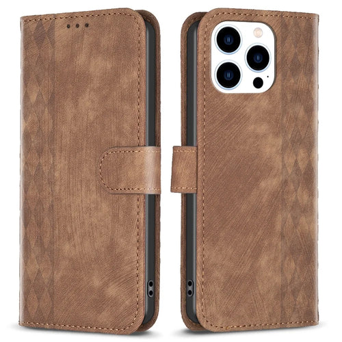 PU Leather Cover for iPhone 13 Pro 6.1 inch Wallet Stand Scratch Proof Imprinted Pattern Flip Phone Case - Brown - 1