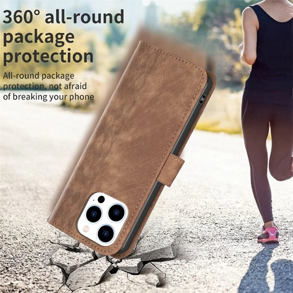 PU Leather Cover for iPhone 13 Pro 6.1 inch Wallet Stand Scratch Proof Imprinted Pattern Flip Phone Case - Brown - 5