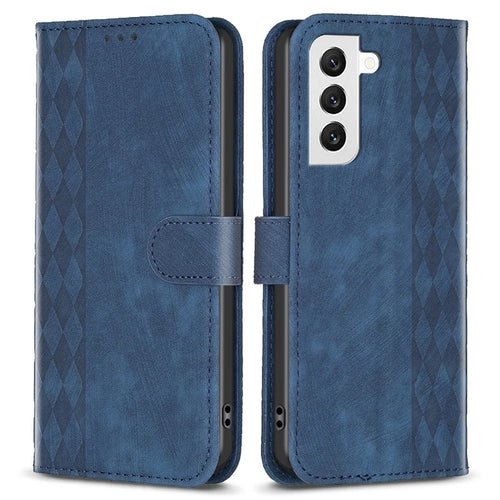 For Samsung Galaxy S22 5G Leather Cover, Wallet Stand Scratch Proof Imprinted Pattern Flip Phone Case - Blue - 1