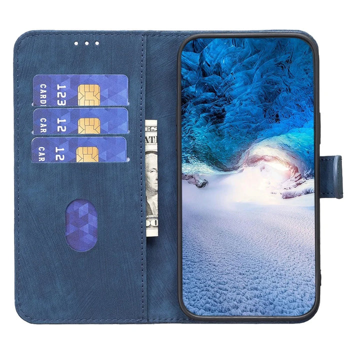 For Samsung Galaxy S22 5G Leather Cover, Wallet Stand Scratch Proof Imprinted Pattern Flip Phone Case - Blue - 2