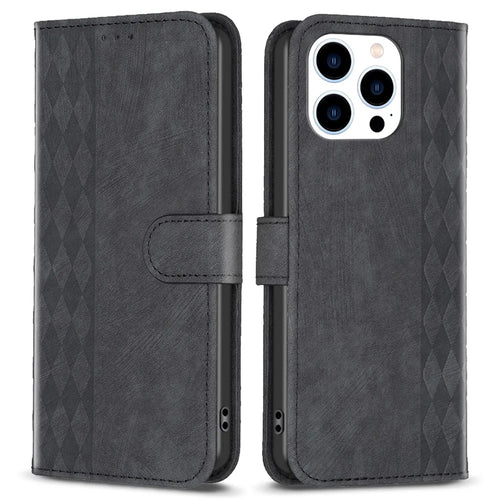 Phone Case for iPhone 13 Pro Max 6.7 inch Magnetic Closure Wallet Imprinting Pattern Stand Cover - Black - 1