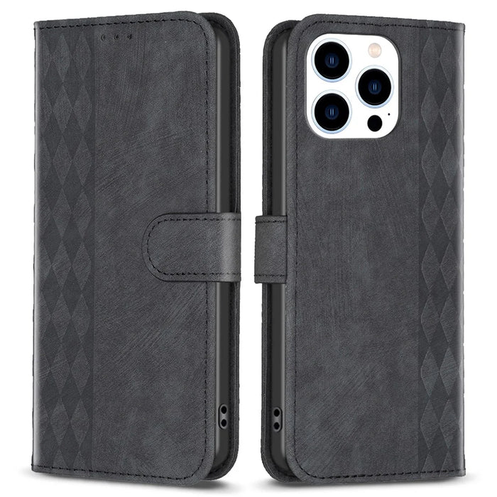 Phone Case for iPhone 13 Pro Max 6.7 inch Magnetic Closure Wallet Imprinting Pattern Stand Cover - Black - 1