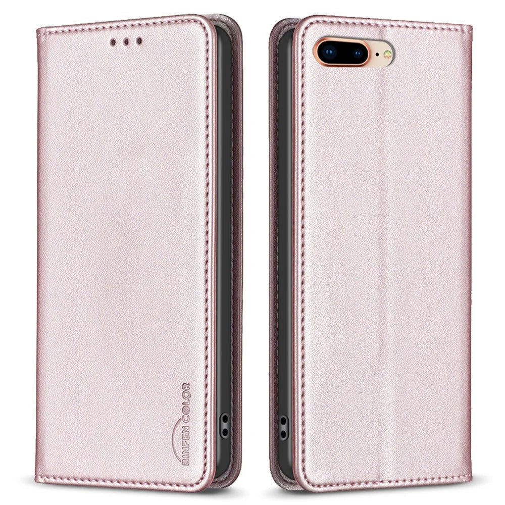 BINFEN COLOR BF18 For iPhone 8 Plus / 7 Plus / 6 Plus / 6s Plus Leather Cover Card Slot Stand Phone Case - Rose Gold - 1