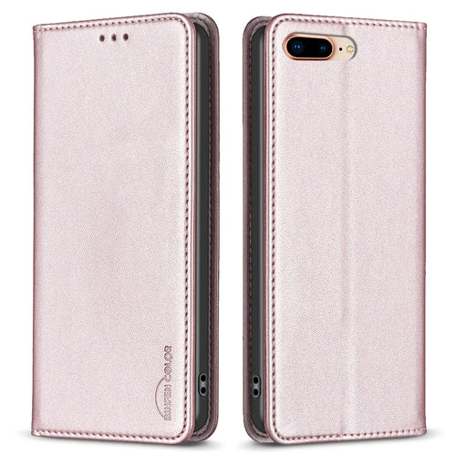 BINFEN COLOR BF18 For iPhone 8 Plus / 7 Plus / 6 Plus / 6s Plus Leather Cover Card Slot Stand Phone Case - Rose Gold - 1