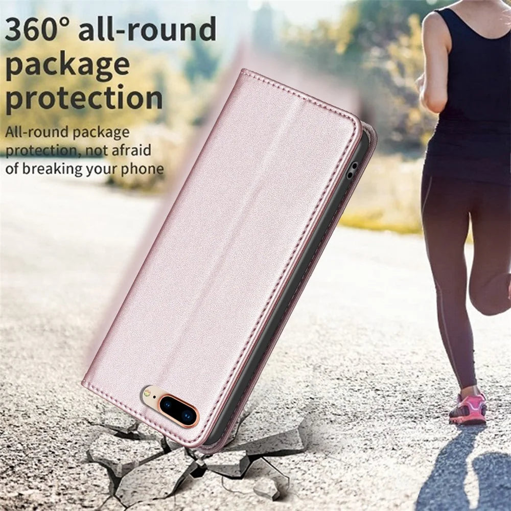 BINFEN COLOR BF18 For iPhone 8 Plus / 7 Plus / 6 Plus / 6s Plus Leather Cover Card Slot Stand Phone Case - Rose Gold - 6