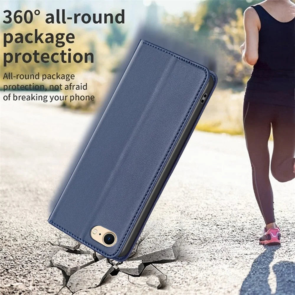 BINFEN COLOR BF18 For iPhone 6 / 7 / 8 / 6s PU Leather Card Slot Phone Case Stand Magnetic Phone Cover - Blue - 6