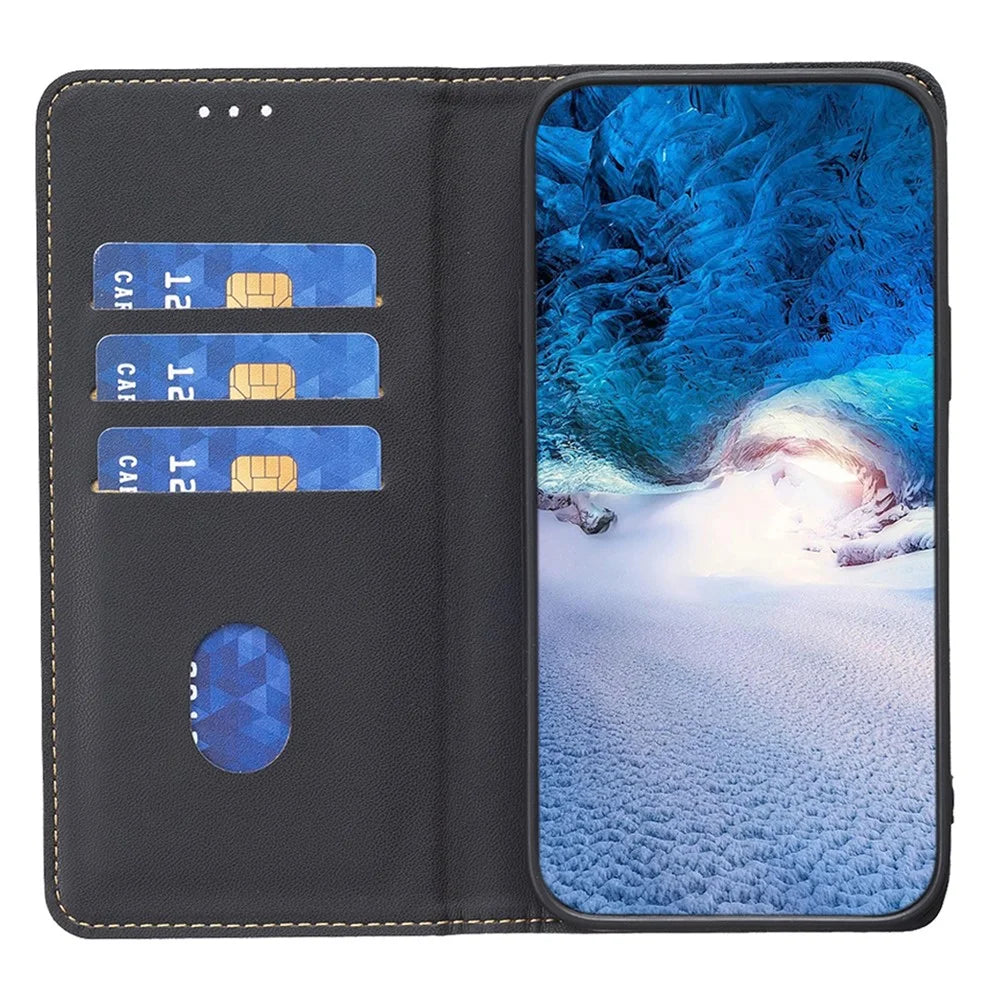 BINFEN COLOR BF18 For iPhone 13 Pro Max Cell Phone Case PU Leather Card Slot Stand Phone Cover - Black - 2