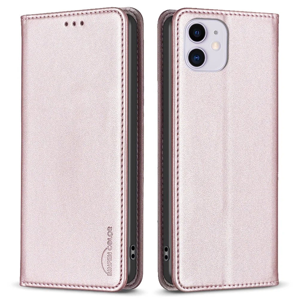 BINFEN COLOR BF18 For iPhone 11 PU Leather Drop-proof Stand Cover Card Holder Phone Case - Rose Gold - 1