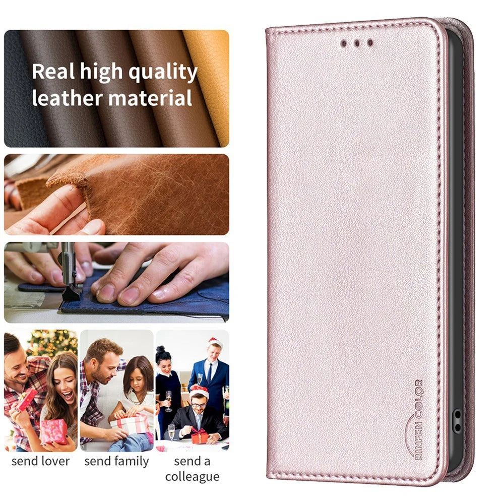 BINFEN COLOR BF18 For iPhone 11 PU Leather Drop-proof Stand Cover Card Holder Phone Case - Rose Gold - 5