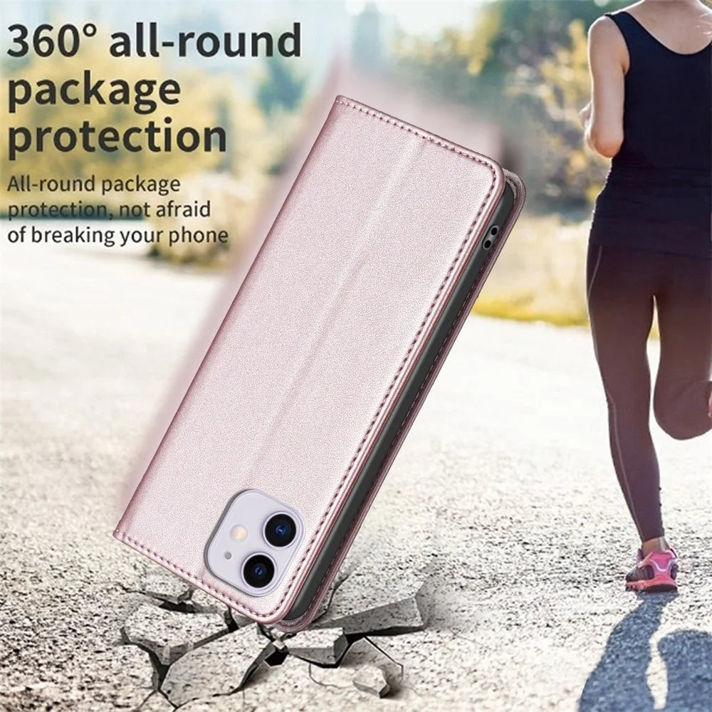 BINFEN COLOR BF18 For iPhone 11 PU Leather Drop-proof Stand Cover Card Holder Phone Case - Rose Gold - 6