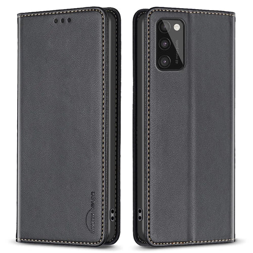 BINFEN COLOR BF18 Phone Leather Case for Samsung Galaxy A41 (Global Version) Card Holder Stand Cover - Black - 1