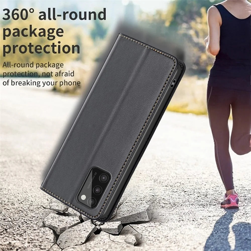 BINFEN COLOR BF18 Phone Leather Case for Samsung Galaxy A41 (Global Version) Card Holder Stand Cover - Black - 6