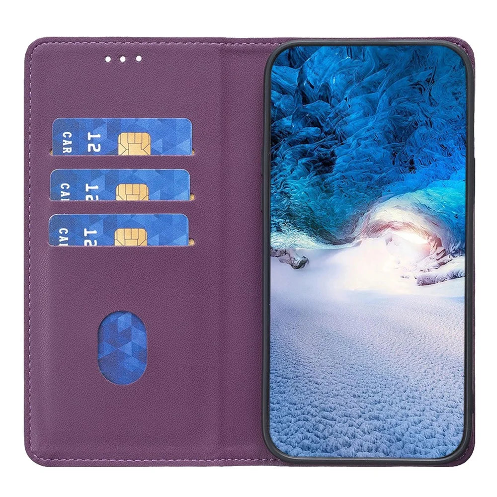 BINFEN COLOR BF18 Card Holder Phone Cover for iPhone 13 / 14 PU Leather + TPU Stand Phone Case - Dark Purple - 2