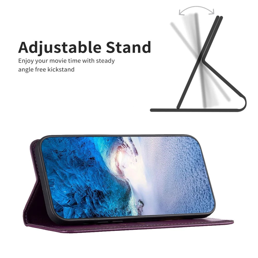 BINFEN COLOR BF18 Card Holder Phone Cover for iPhone 13 / 14 PU Leather + TPU Stand Phone Case - Dark Purple - 3