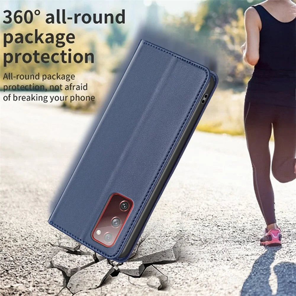 BINFEN COLOR BF18 for Samsung Galaxy S20 FE / S20 FE 5G / S20 FE 2022 / S20 Lite Phone Case Stand Card Holder Leather Cover - Blue - 6