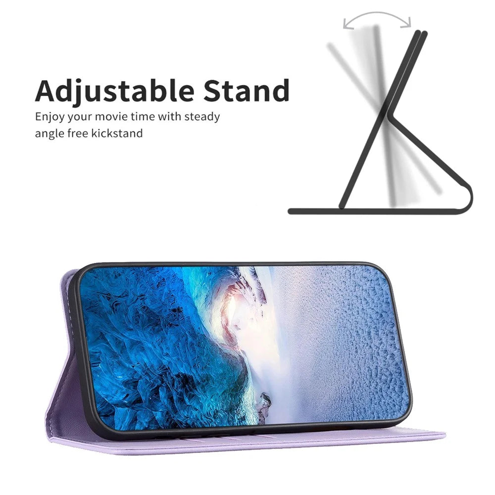 BINFEN COLOR BF18 for iPhone 14 Pro PU Leather Case Card Holder Cell Phone Stand Cover - Purple - 3
