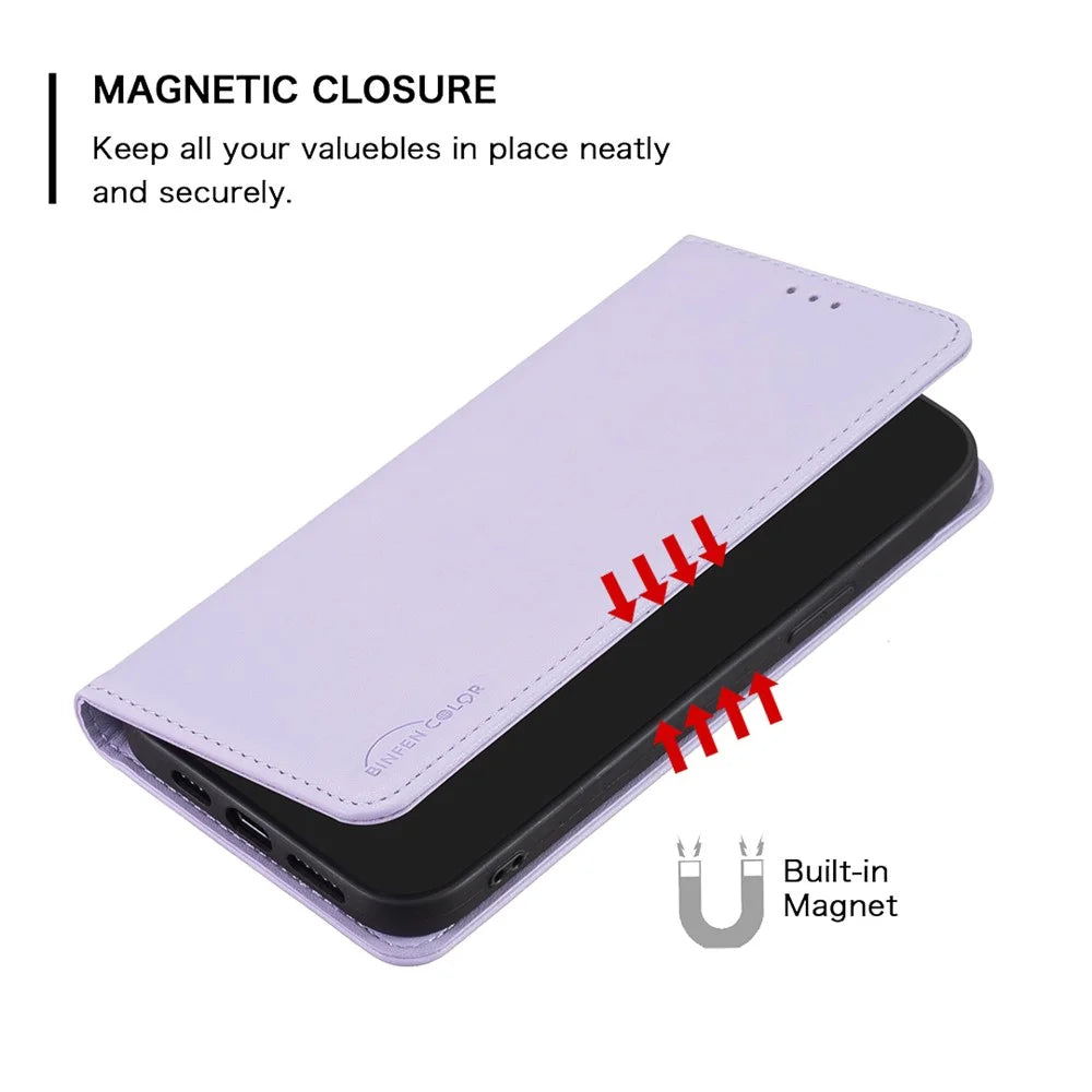 BINFEN COLOR BF18 for iPhone 14 Pro PU Leather Case Card Holder Cell Phone Stand Cover - Purple - 4