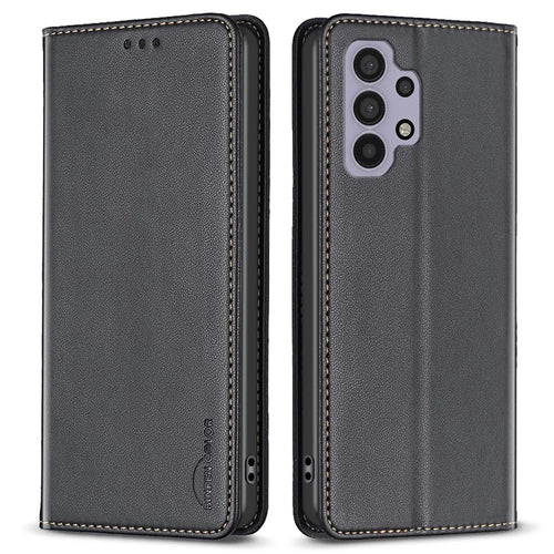 BINFEN COLOR BF18 Stand Case for Samsung Galaxy A32 5G / M32 5G Leather Phone Cover with Card Slots - Black - 1