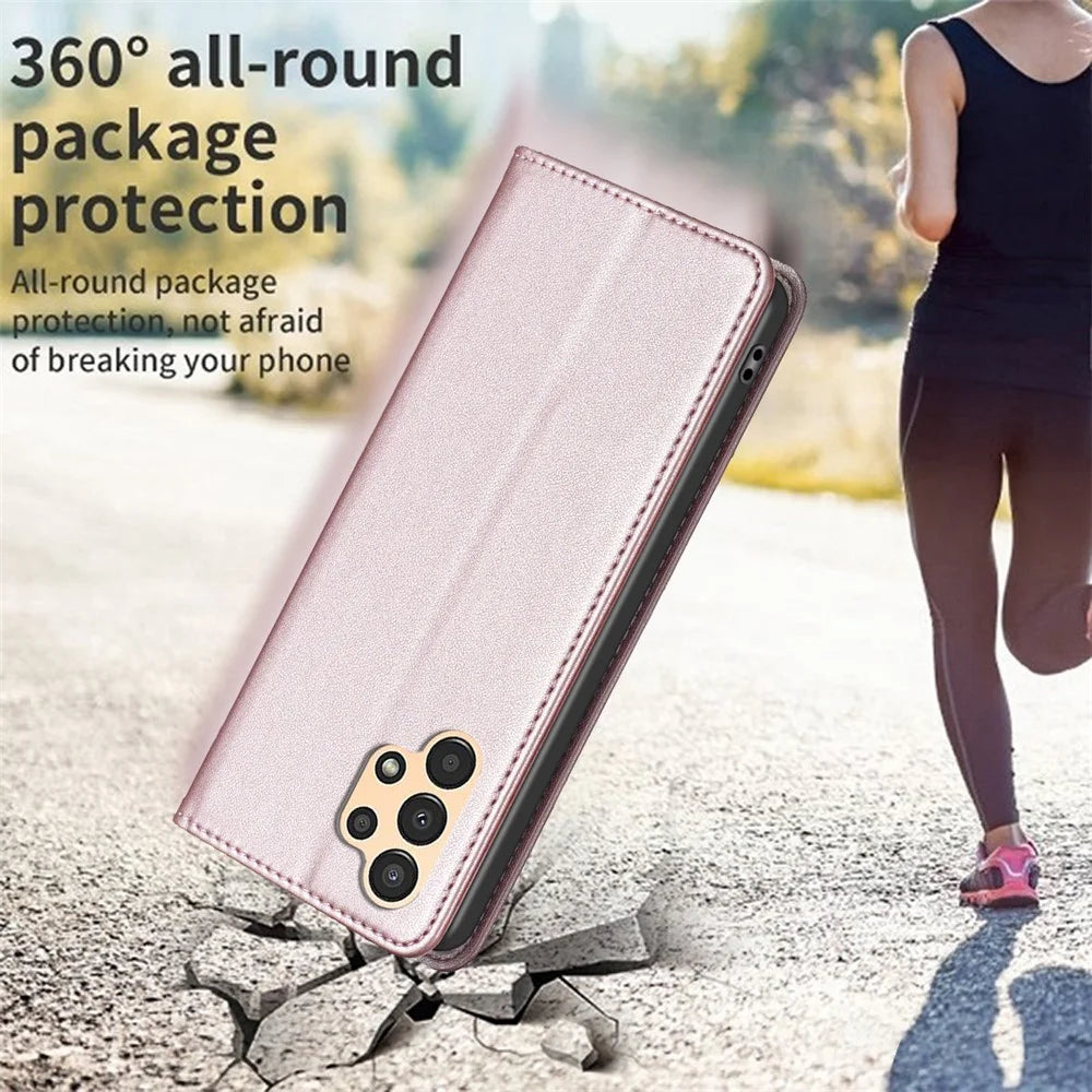 BINFEN COLOR BF18 PU Leather Case for Samsung Galaxy A13 4G / 5G , Card Slot Stand Magnetic Flip Phone Cover - Rose Gold - 6