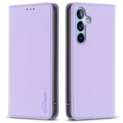 BINFEN COLOR BF18 PU Leather Case for Samsung Galaxy A54 5G , Card Holder Stand Magnetic Phone Cover - Purple - 1