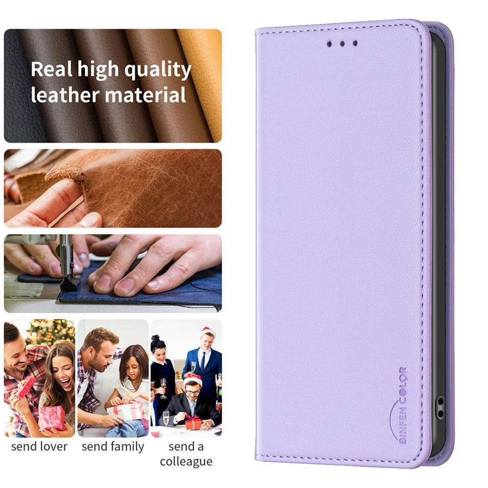 BINFEN COLOR BF18 PU Leather Case for Samsung Galaxy A54 5G , Card Holder Stand Magnetic Phone Cover - Purple - 5