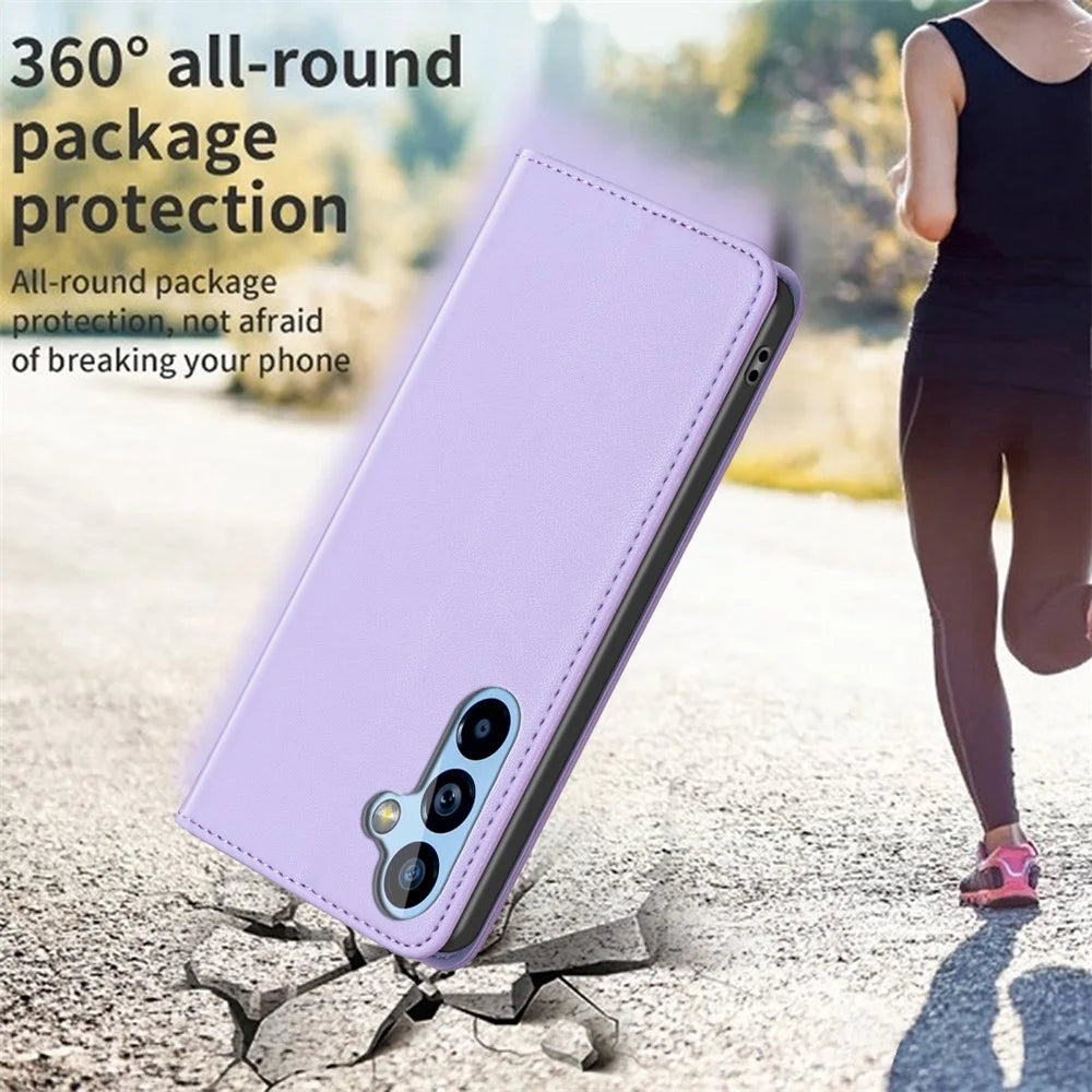 BINFEN COLOR BF18 PU Leather Case for Samsung Galaxy A54 5G , Card Holder Stand Magnetic Phone Cover - Purple - 6