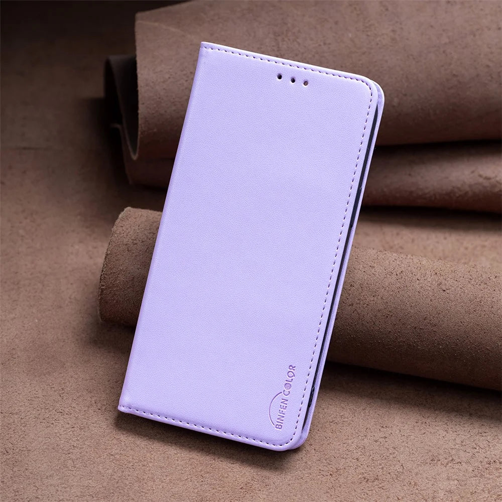 BINFEN COLOR BF18 PU Leather Case for Samsung Galaxy A54 5G , Card Holder Stand Magnetic Phone Cover - Purple - 7