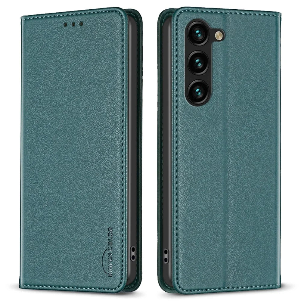 BINFEN COLOR BF18 For Samsung Galaxy S23+ Phone Case PU Leather Card Slots Stand Cover - Green - 1