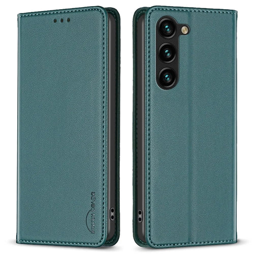 BINFEN COLOR BF18 For Samsung Galaxy S23+ Phone Case PU Leather Card Slots Stand Cover - Green - 1