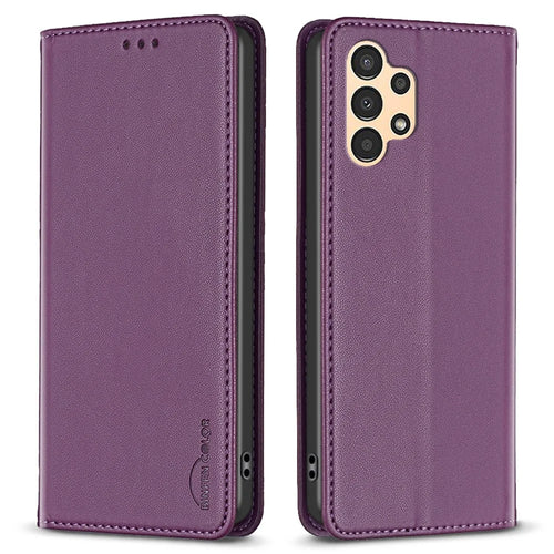 BINFEN COLOR BF18 Phone Case for Samsung Galaxy A23 4G / A23 5G (Global Version) / M23 5G / F23 5G / M13 4G , PU Leather Stand Card Slots Cover - Dark Purple - 1