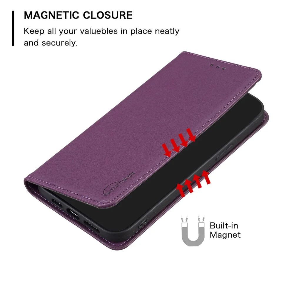 BINFEN COLOR BF18 Phone Case for Samsung Galaxy A23 4G / A23 5G (Global Version) / M23 5G / F23 5G / M13 4G , PU Leather Stand Card Slots Cover - Dark Purple - 4