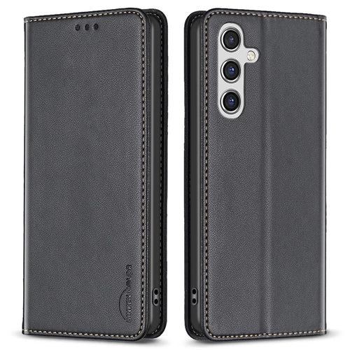 BINFEN COLOR BF18 For Samsung Galaxy A14 4G / 5G PU Leather Flip Cover Card Holder Stand Phone Case - Black - 1