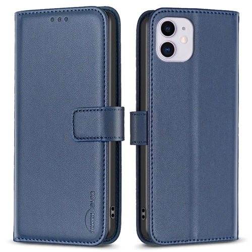 BINFEN COLOR BF17 For iPhone 11 PU Leather Wallet Case Magnetic Folio Flip Stand Phone Cover - Blue - 1
