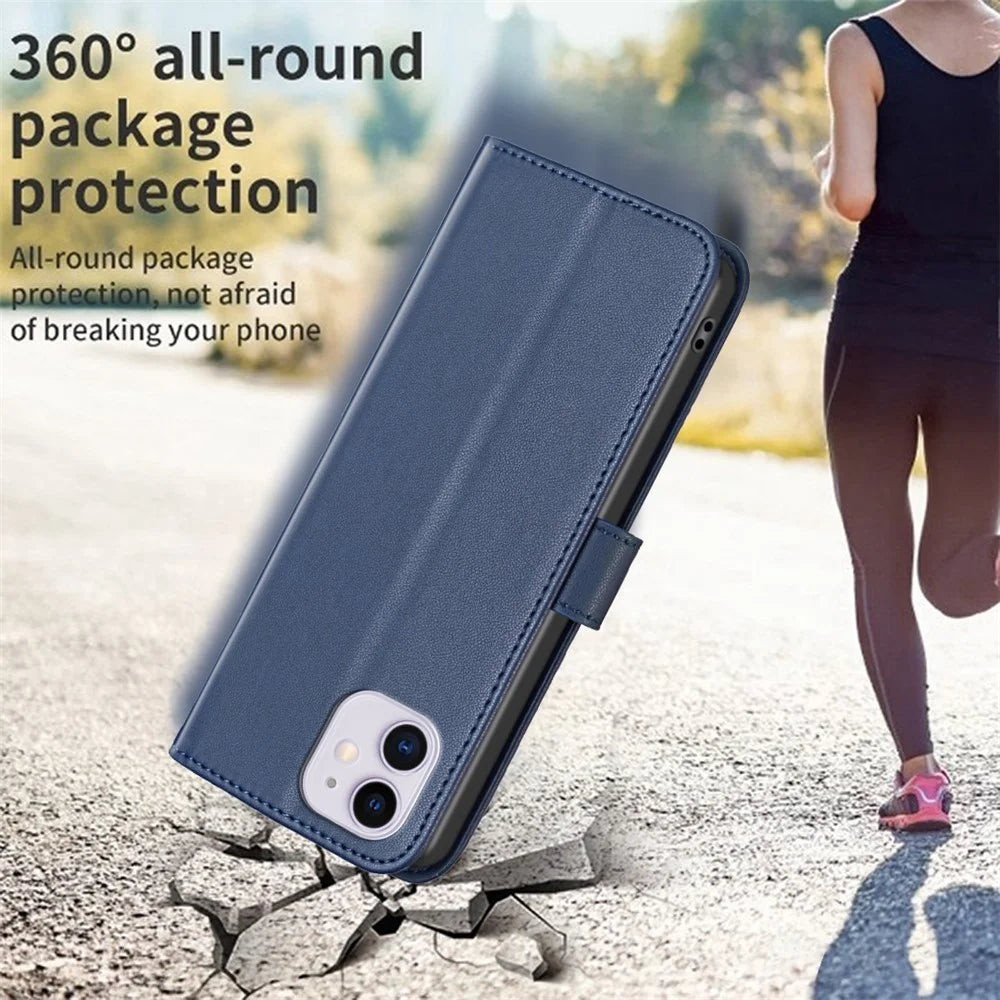 BINFEN COLOR BF17 For iPhone 11 PU Leather Wallet Case Magnetic Folio Flip Stand Phone Cover - Blue - 5
