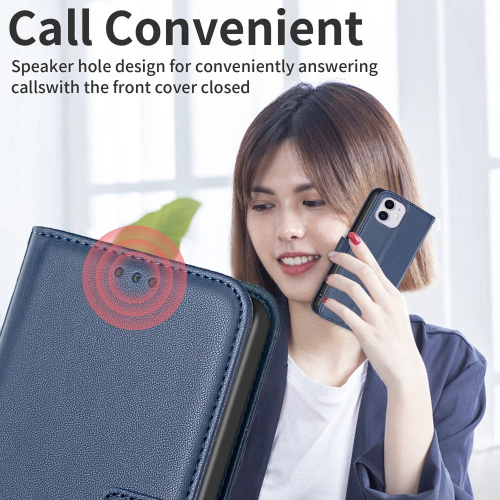 BINFEN COLOR BF17 For iPhone 11 PU Leather Wallet Case Magnetic Folio Flip Stand Phone Cover - Blue - 6