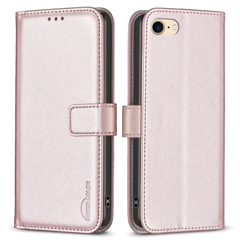 BINFEN COLOR BF17 For iPhone 6 / 6s / 7 / 8 4.7 inch PU Leather Phone Case Stand Flip Wallet Cover - Rose Gold - 1