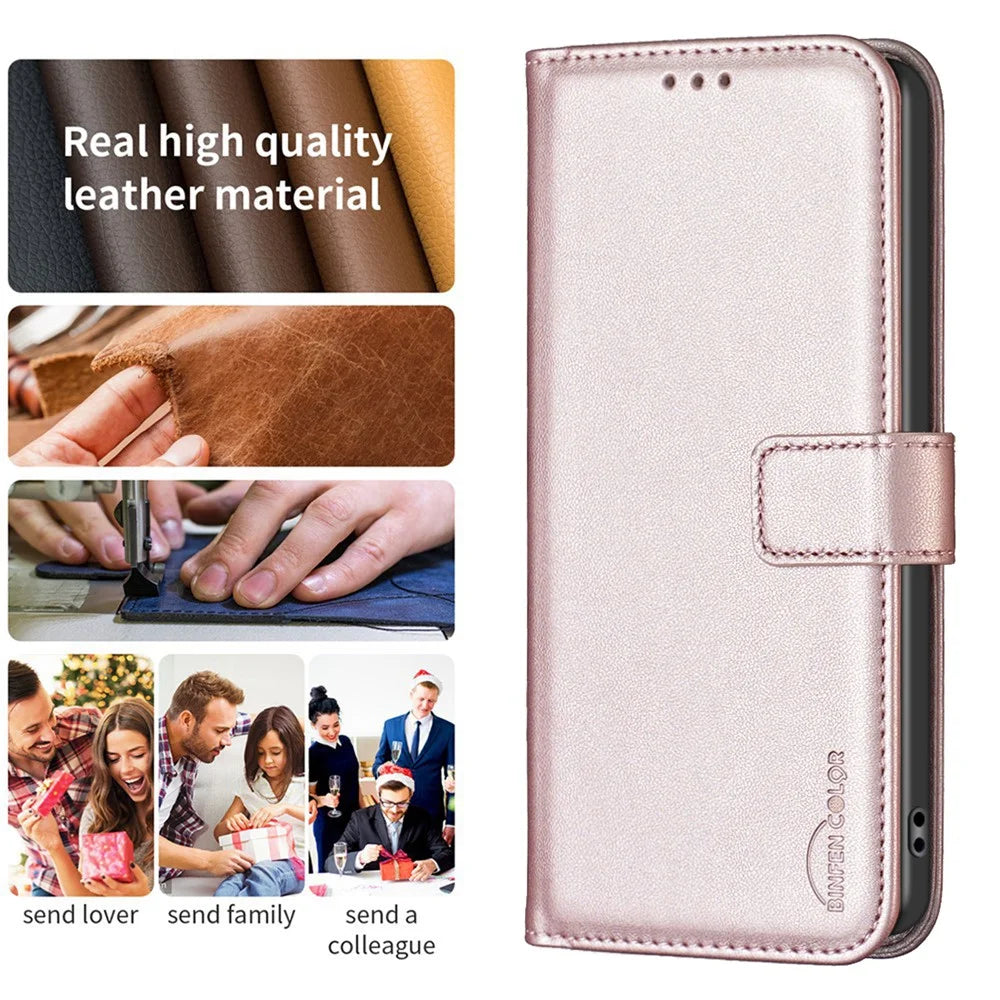 BINFEN COLOR BF17 For iPhone 6 / 6s / 7 / 8 4.7 inch PU Leather Phone Case Stand Flip Wallet Cover - Rose Gold - 4