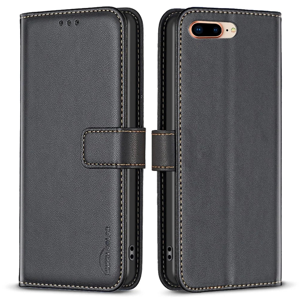 BINFEN COLOR BF17 Leather Wallet Case for iPhone 6 Plus / 6s Plus / 7 Plus / 8 Plus 5.5 inch , Stand Magnetic Flip Phone Cover - Black - 1